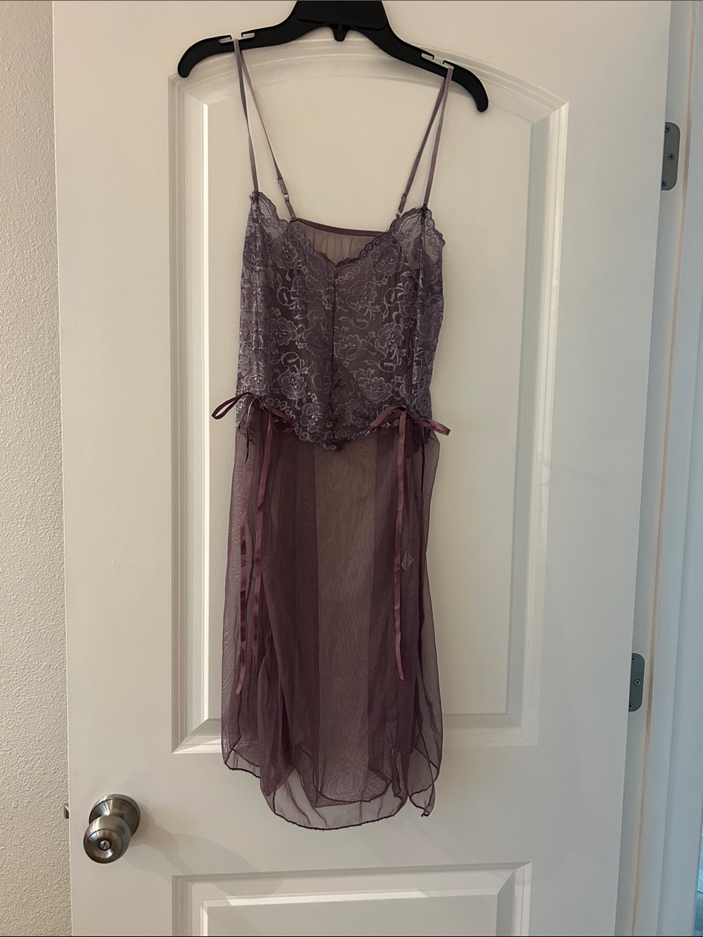 Sheer Lavender Lace Chemise with Adjustable Spaghetti Straps
